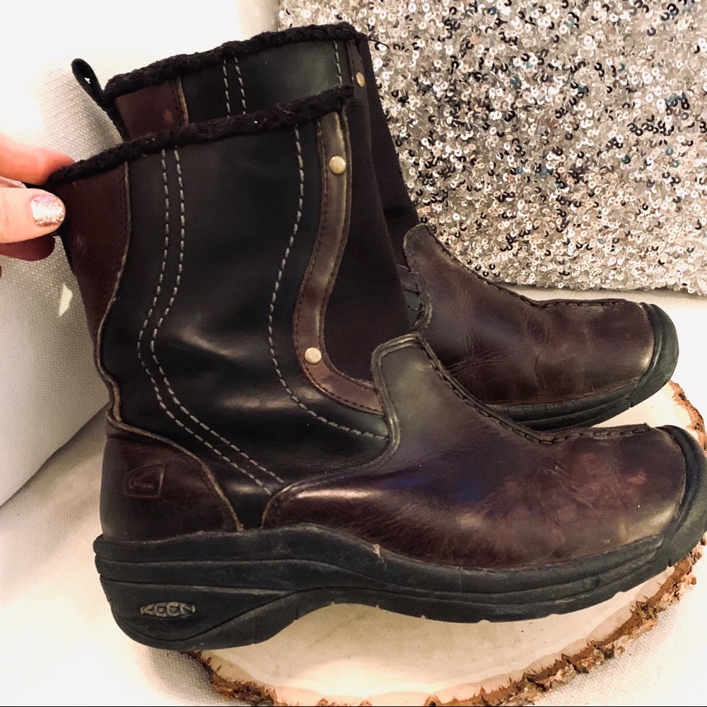 KEEN Boots Leather Uppers Sz 8.5 Black & Brown